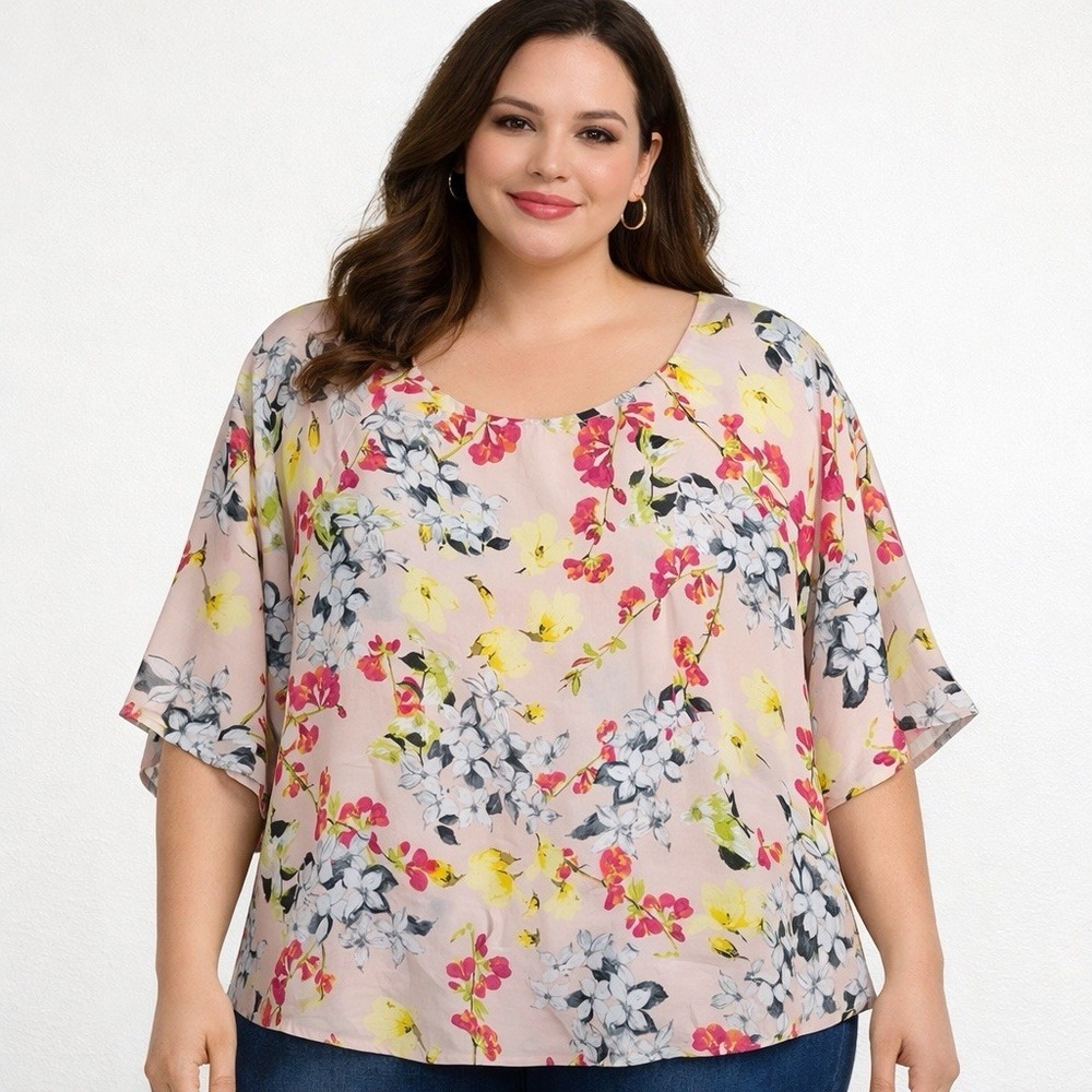 Liz Claiborne Floral Blouse 2X Georgia Peach Multi Boho Chic Top